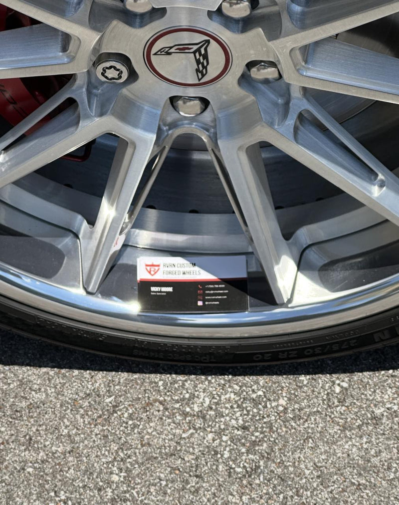 Close-up detail of RVRN RV-DC26 forged wheel on a Corvette Z06.