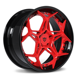 RVRN RV-DR01 forged deep dish Corvette C8 Z06 wheel in black with red spoke, custom 2-piece performance wheel design