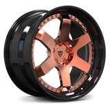 Polished Rose Gold and Black forged wheels by RVRN, custom 2-piece deep lip design.