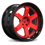 Black and Red custom forged 2-piece wheels – aggressive step lip forged rims for luxury builds.