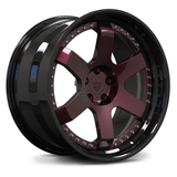 Custom forged 2-piece step lip wheels in Gloss Black and Rose Metallic by RVRN. Premium aftermarket forged wheels for performance cars.