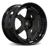 All Gloss Black forged 2-piece wheels by RVRN, lightweight and aggressive step lip design.