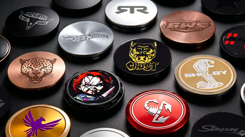 RVRN custom forged wheel center cap options for performance vehicles