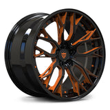Custom forged RV-DC04 wheel in black and color-matched sebring orange for Corvette C8 and other vehicles.