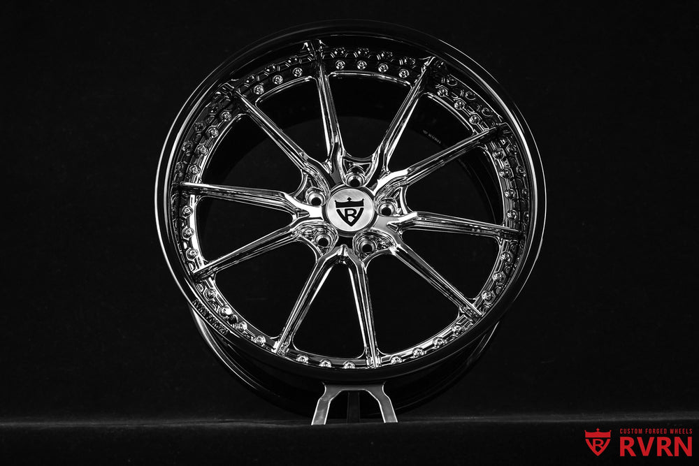 RV-DC05 polished multi-spoke forged wheel for Mercedes-Benz C43 AMG, full front view