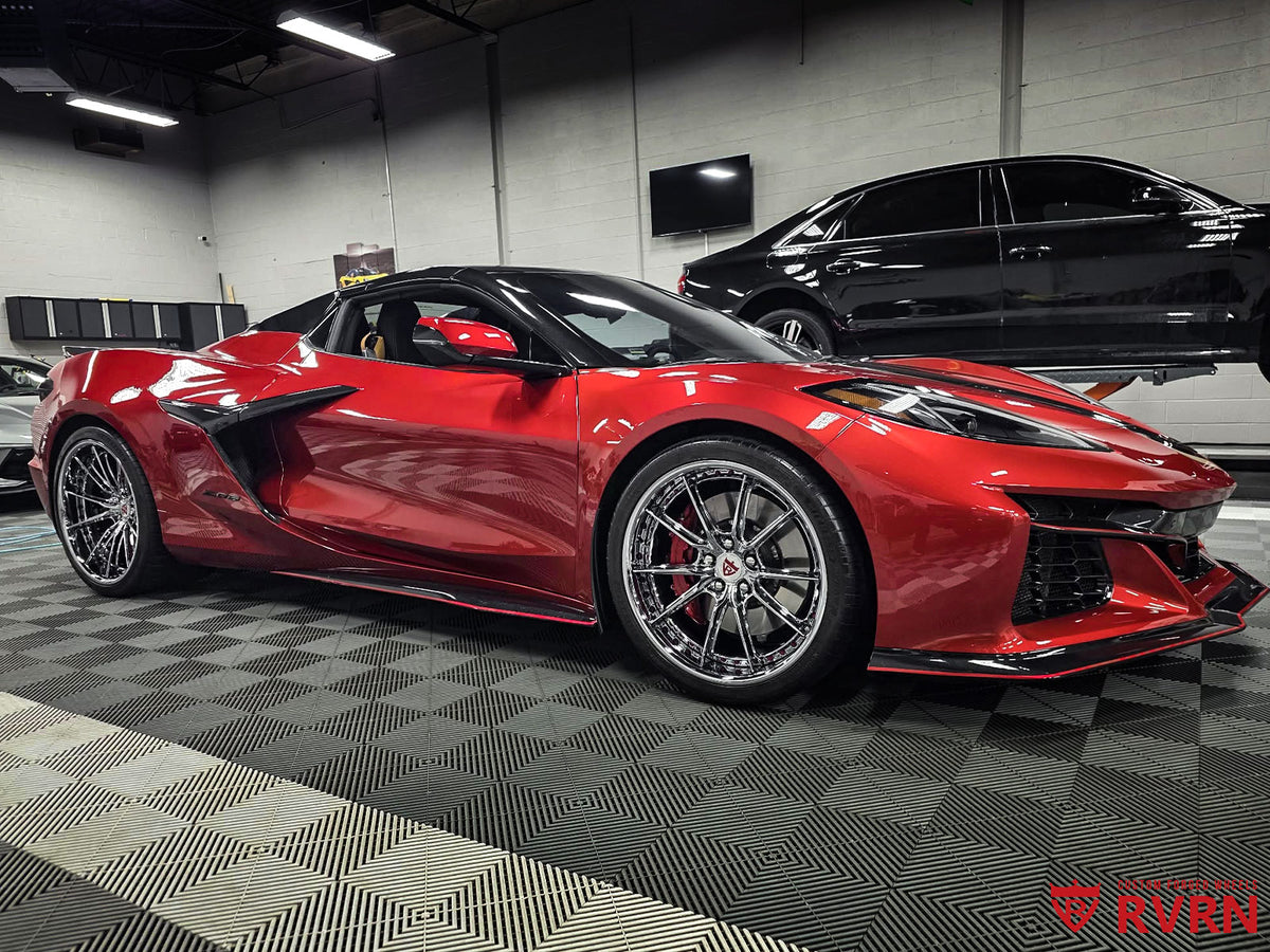Chrome finish detail on custom forged wheels for 2024 Corvette C8 Z06, aftermarket performance upgrade
