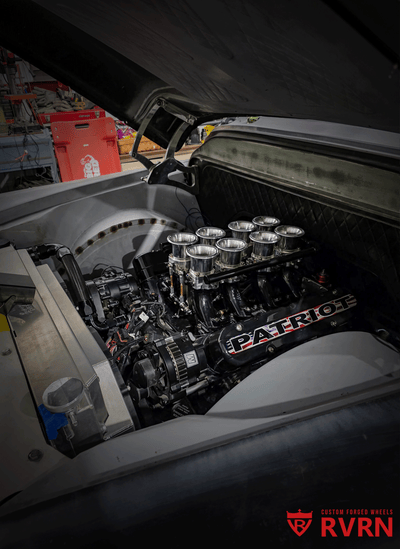 Rear fitment view of 22x12 forged wheel on 1958 Chevy Apache Pickup, deep dish profile, fully custom wheel design