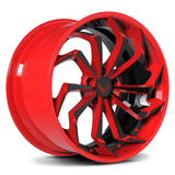 Custom forged 2-piece wheels: RV-DC06, red and black design, perfect for Corvette custom wheels, C1-C8 models.