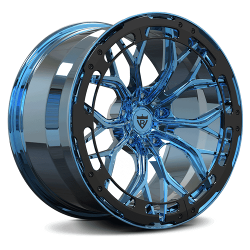 Custom Forged Monoblock Wheels RV-DC09, blue finish, suited for Corvette C8 rims, features aerospace-grade 6061-T6 aluminum.