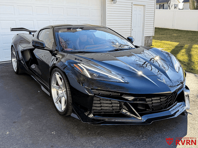 Close-up of 20x10 RVRN forged 6-spoke brushed aluminum wheel on 2026 Corvette C8 Z06, front wheel