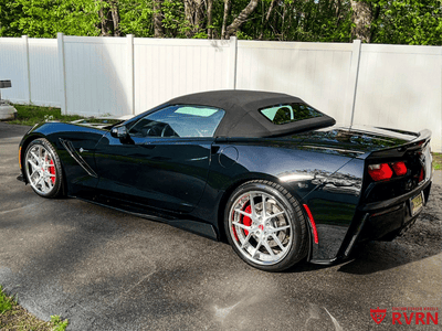 Detail of brushed aluminum RVRN 6-spoke wheel on 2026 Corvette C8 Z06 highlighting super concave design and wheel lip