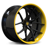 RV-DC24: CUSTOM FORGED 2-PIECE WHEELS featuring a black and yellow design, perfect for Corvette C8 Z06 and custom applications.