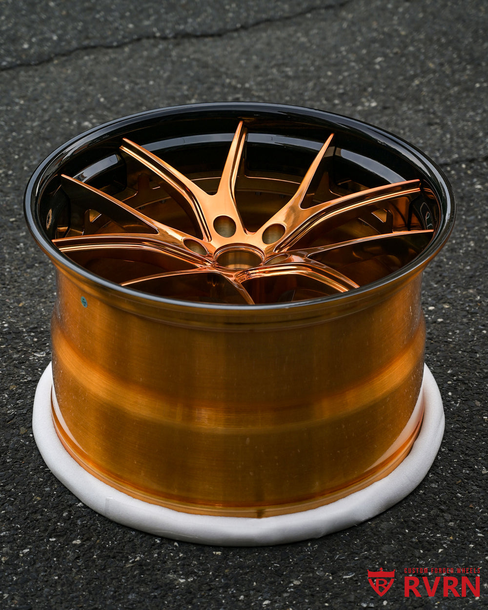C8 Corvette custom bronze wheels showcased on asphalt, ideal for enhancing performance and style.