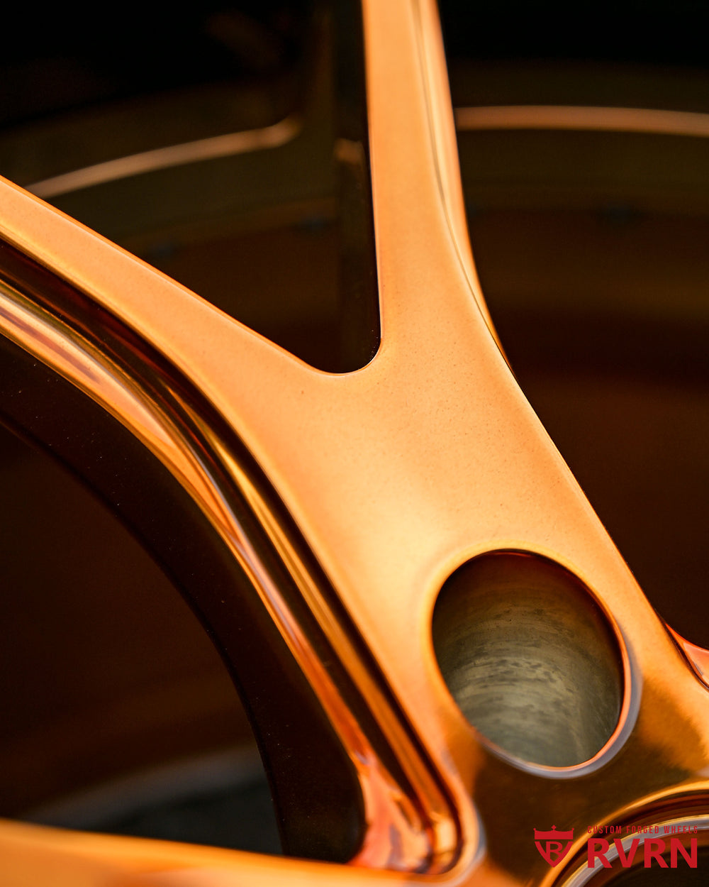 Close-up of a bronze C8 Corvette aftermarket wheel, showcasing design details and finish for custom C8 wheels.