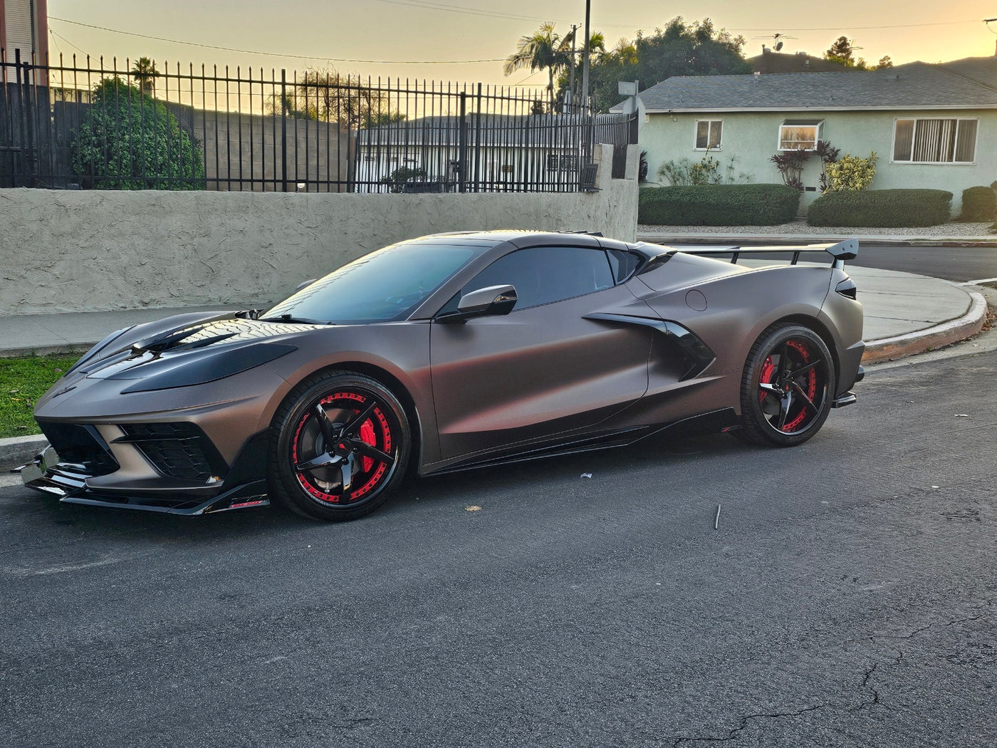 2021 Corvette C8 Z51 with red and black aftermarket custom wheels, 19x8.5 front forged rim, design your own wheels