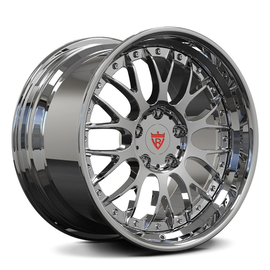 Custom 2 piece forged wheels RV-DC56 with polished chrome finish, ideal for luxury vehicles like Porsche and Mercedes-Benz.