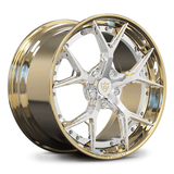 Custom forged 2-piece wheels RV-DC69 in gold and chrome finish, ideal for C6 Corvette aftermarket and staggered setups.