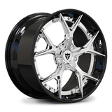 Custom forged 2-piece wheels RV-DC69 in black and chrome, designed for C6 Corvette aftermarket applications.