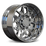 RV-DM23 custom forged deep dish wheel by RVRN in a classic chrome finish, engineered for heavy-duty GMC Sierra and Ford F-Series trucks.