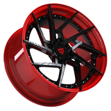 Custom forged 2-piece wheels in red and black, perfect for luxury vehicles like Ferrari and BMW.