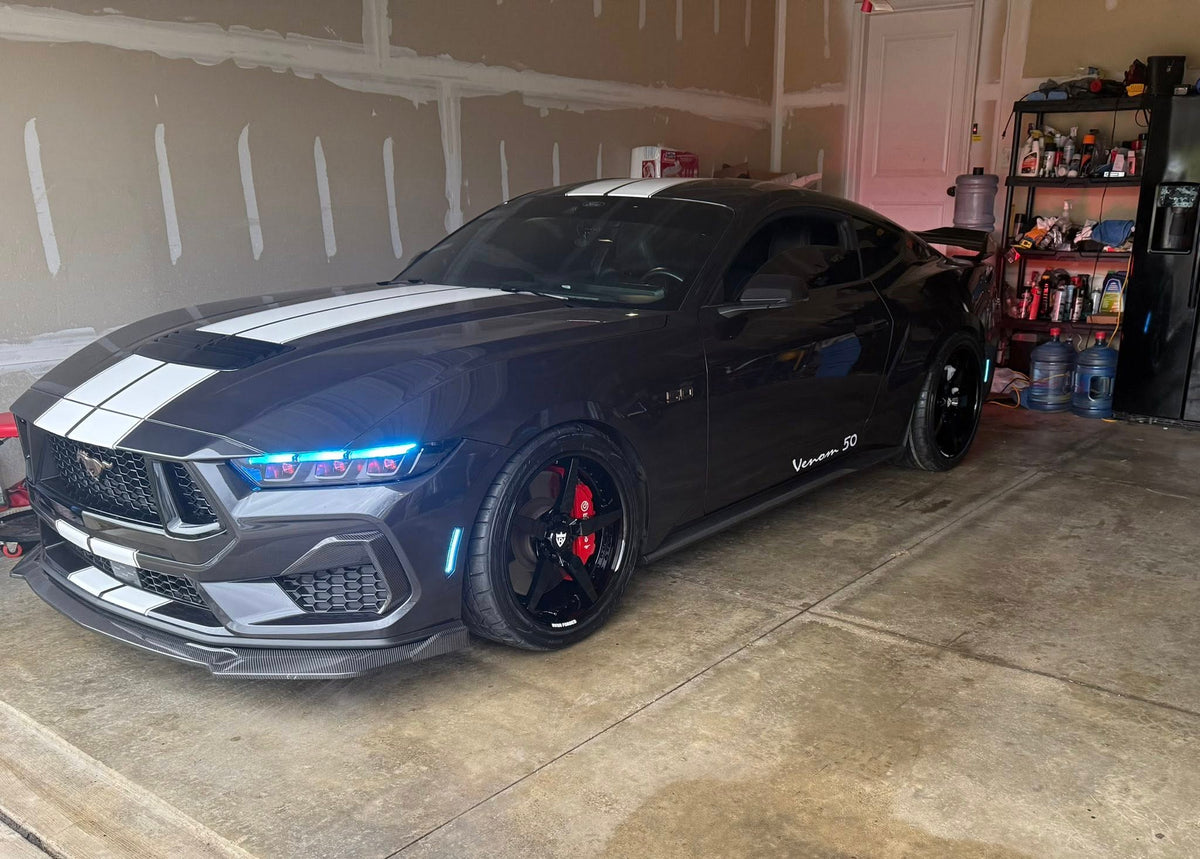 2024 Ford Mustang GT with custom 20 inch Mustang rims, forged front 20x10 rear 20x11 fitment, design your own Mustang wheels