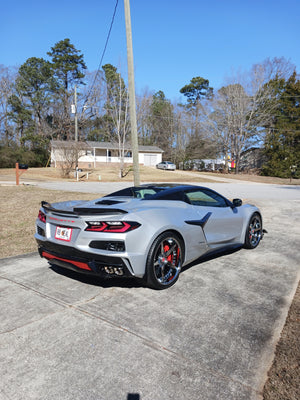 RVRN DF14 custom forged 5-spoke chrome wheels on 2026 Corvette C8 E-Ray staggered fitment 20x10 21x13