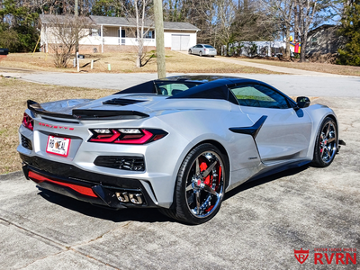 RVRN DF14 custom forged chrome wheels installed on 2026 Corvette C8 E-Ray aggressive stance fitment