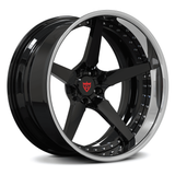 Custom forged 5 spoke chrome wheels featuring a sleek design and deep dish rim, ideal for any vehicle.