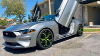 2020 Ford Mustang Ecoboost Premium with custom forged green and black wheels with 20x9 custom setup.