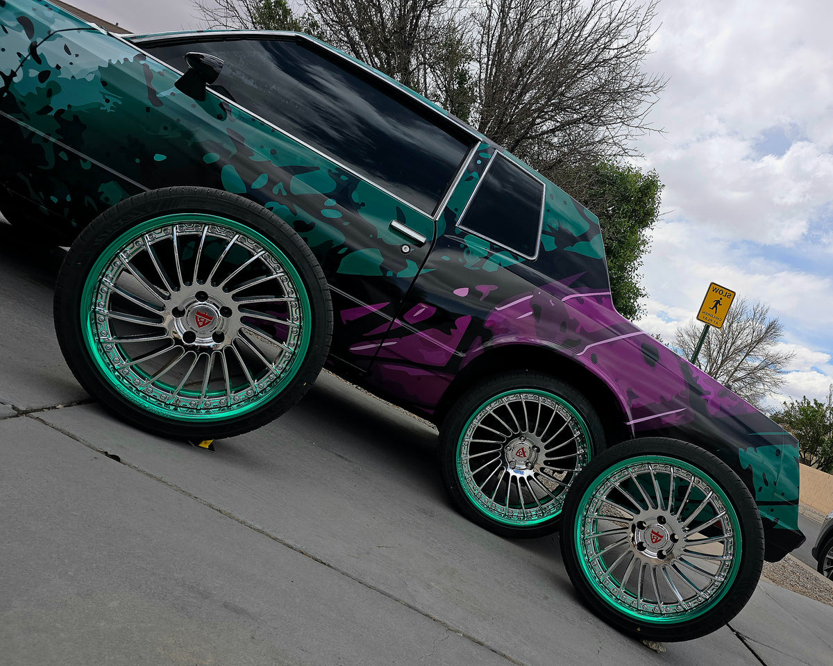 1985 monte carlo ss rims chrome and green deep dish custom wheels rv dn02
