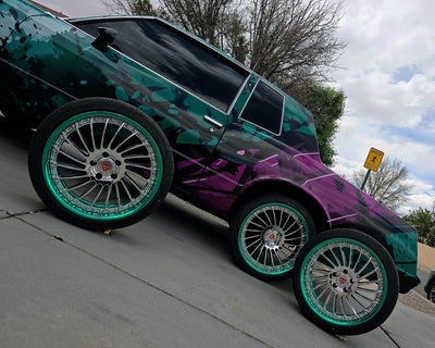 1985 monte carlo ss rims chrome and green deep dish custom wheels rv dn02