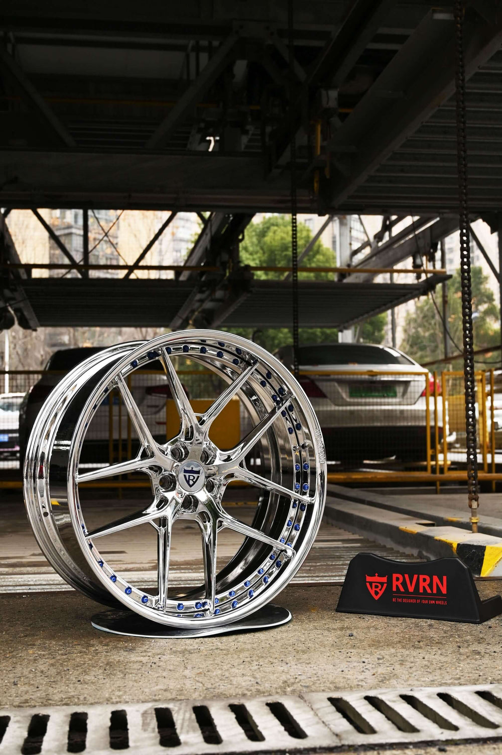 Dodge Charger chrome wheels custom forged deep dish rims RV-DR08D profile stance.