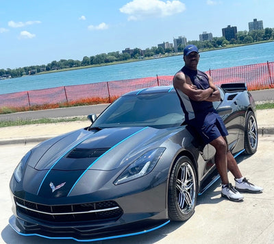 Close-up of chrome forged wheel finish on MP03/DP03 for Corvette C7 Stingray, precision machining and custom design