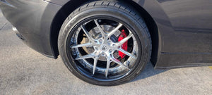 Brake clearance view of custom forged wheels on 2015 Maserati Granturismo, designed to exact vehicle specs