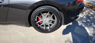 Overall stance of 2015 Maserati Granturismo on custom forged wheels, design your own wheels for perfect fitment