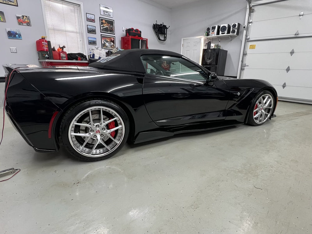 2017 Corvette C7 Z51 with RVRN forged wheels parked in a garage, showcasing sleek design and performance features.