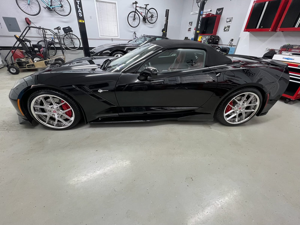 2017 Corvette C7 Z51 with forged rvrn wheels in a garage setting, showcasing sleek design and performance.