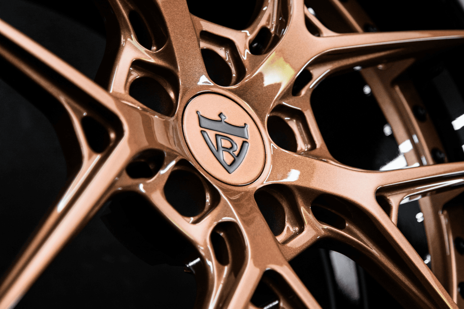 2024 Ford Mustang GT deep dish custom wheels gloss purple bronze front angle
