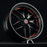 2023 Ford F150 Shebly Super Snake Truck Custom Wheels with 22inch size, carbon fiber wrapped lip, gloss black face and red strim-RVRN Wheels Custom Forged 2-Piece Wheels RV-DR08D Series 