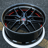 2023 Ford F150 Shebly Super Snake Truck Custom Wheels with 22inch size, carbon fiber wrapped lip, gloss black face and red strim-RVRN Wheels Custom Forged 2-Piece Wheels RV-DR08D Series 