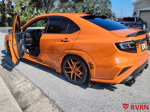 Close-up of forged wheel spoke design on Subaru WRX, custom wheels for Subaru WRX with precision machining