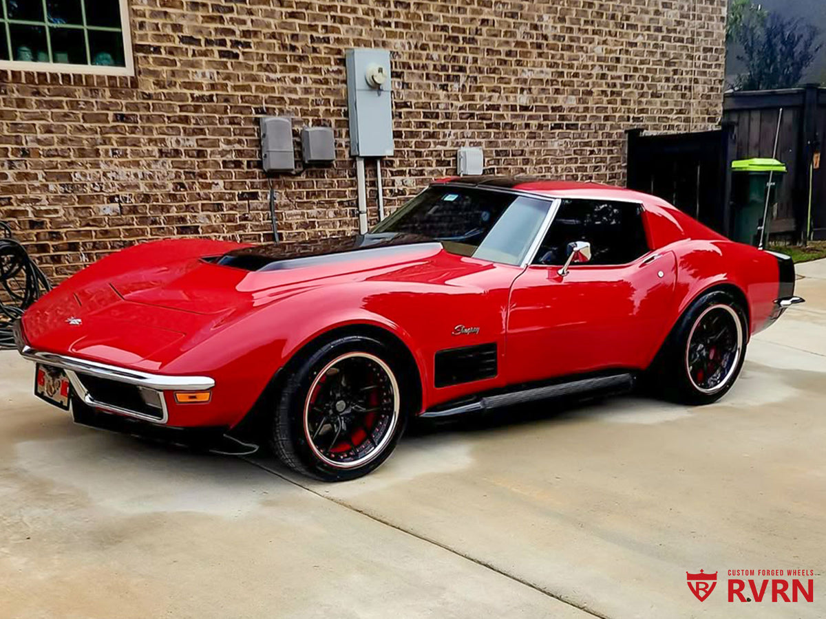 1971 C3 Corvette with custom 18x8.5 forged wheels front view, deep detail finish, design your own wheels option.
