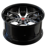 Custom forged 2-piece wheel RV-DR08D in black and chrome finish for Maserati Granturismo and other vehicles.