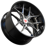 Custom forged 2-piece wheel RV-DR08D in black with chrome accents, ideal for Maserati Granturismo custom wheels.