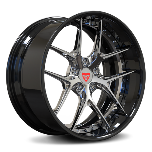 Custom forged 2-piece wheels for Maserati Granturismo, featuring a sleek black and chrome design.