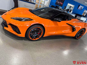 Side profile of 2022 Corvette C8 with DS74 forged wheels 19x8.5 and 20x11 in carbon flash metallic finish