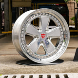 Custom forged 5 spoke deep dish wheel with polished finish, designed for Porsche 911 aftermarket upgrades.