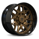 RVRN RV-DM23 deep dish wheel in a sophisticated gloss black and shiny bronze finish, designed for high-end luxury truck styling.
