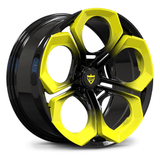 Custom forged monoblock wheel in black and bright yellow, featuring a super concave design, perfect for Audi RS5 wheels.