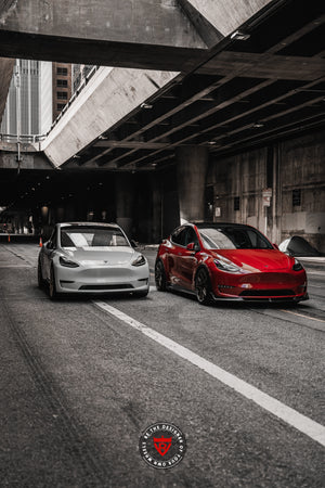 Tesla Model Y with custom 20x9.5 forged wheels, performance fitment and design your own wheels option